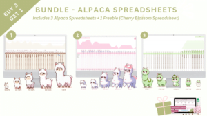 Bundle - 3 Alpaca Habit Tracker Spreadsheets + 1 Freebie (Cherry Blossom Spreadsheet)