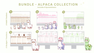 Bundle - Alpaca Collections - 6 Spreadsheets （3 habit trackers + 3 monthly budget trackers)